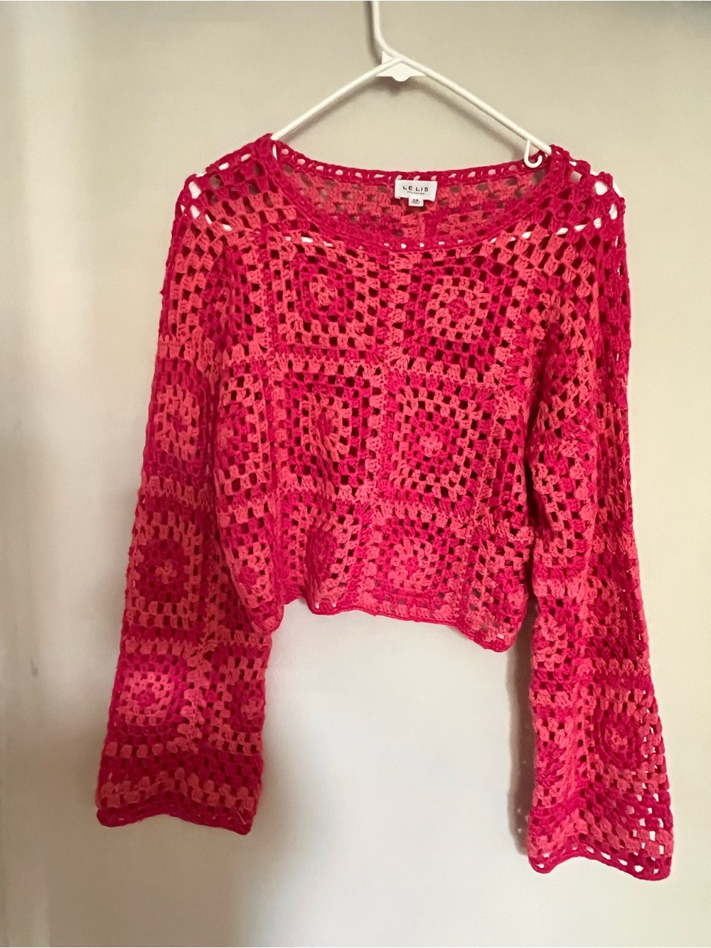 Le Lis Crochet Crop Top in Hot Pink Ombre